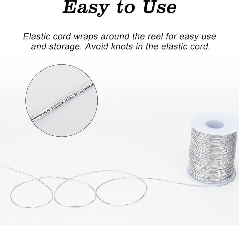 joycraft Elastic Cords, Metallic Stretch Cords, Silver Elastic String, 1mm x 110Yards Elastic Cords Ribbon for Craft Gift Wrapping Christmas Jewelry Making - Image 3